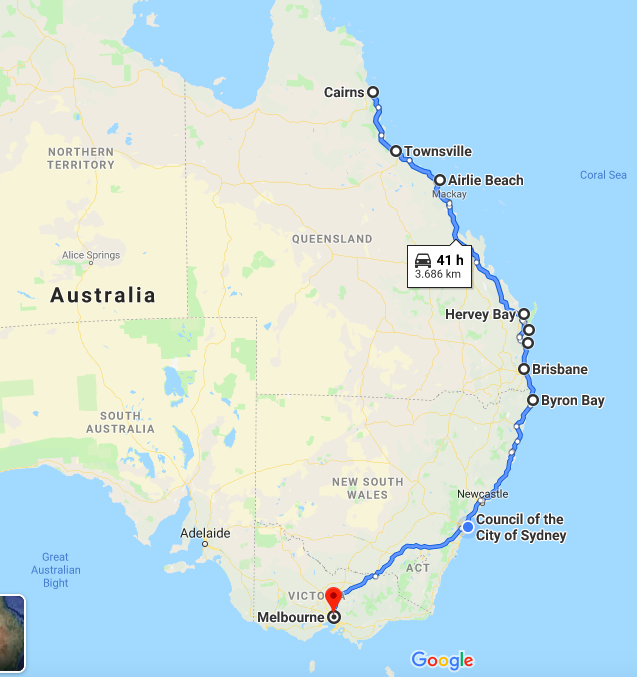 Australien Ostküste Reiseroute