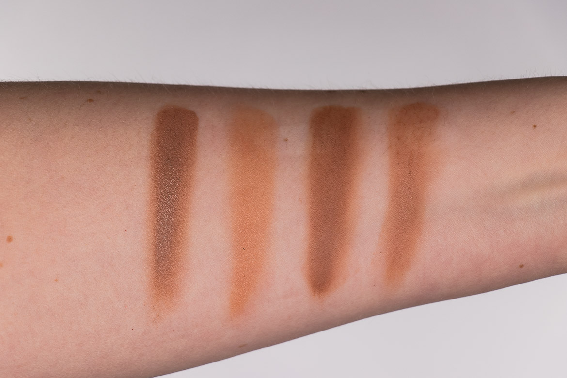 Swatches Fenty Beauty Butta Biscuit - Chanel Les Beiges Soleil - Huda Beauty Tantour Light - e.l.f. Cosmetics Putty Tan Lines
